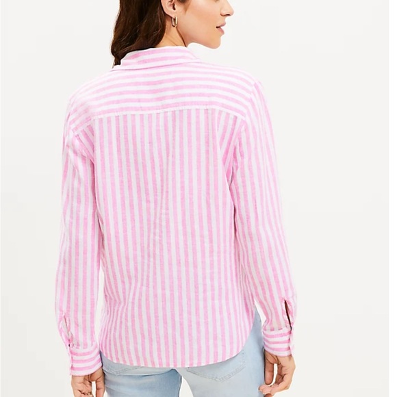 LOFT Striped Linen Blend Tie Front Everyday Shirt - Large - Picture 4 of 6